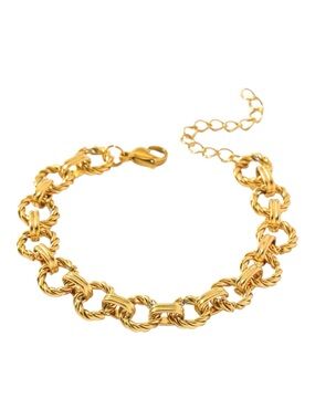 Gold Plated Textured Rope & Smooth Oval Link Chain Bracelet